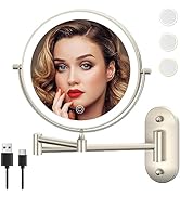 MIROAMZ Rechargeable Wall Mounted Lighted Makeup Vanity Mirror 8 Inch Double Sided 1X 10X Magnify...