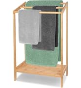 FoverOne Bamboo Towel Rack for Bathroom, 3 Tier Freestanding Towel Holders with Bottom Storage Sh...