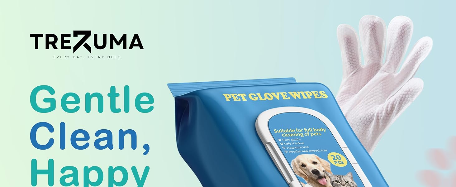 Pet glove wipes for dogs and cats with coconut scent for no rinse full body cleaning