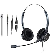 Telephone Headset with Microphone Noise Canceling, Binaural with RJ9 Jack & 3.5mm Connector for O...