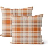 DAFENA Fall Pillow Covers 18x18 Inch 2 Pcs Burnt Orange Grey Buffalo Plaid Autumn Decor Throw Pil...