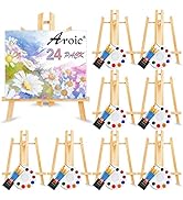 AROIC 96 PCS Painting Supplies Set with Easels, 8 PCS Wood Easels, 8 Packs of 80 Brushes with Nyl...
