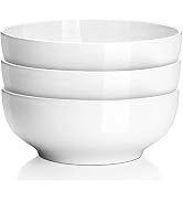 Delling 8" Large Salad Serving Bowls Set, 60 Oz Porcelain White Soup Bowls for Family Kitchen, Ce...