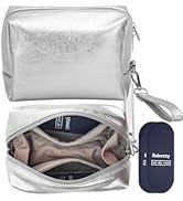Babeezy Insulated Makeup Bag with 2 Reusable Ice Packs Heat-Resistant Cosmetic Travel Pouch, Silv...
