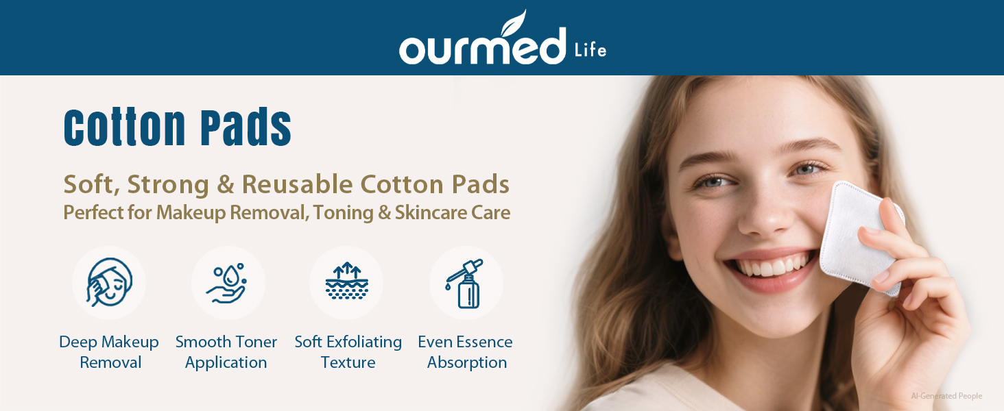 Soft, Strong & Reusable Cotton Pads Perfect for Makeup Removal, Toning & Skincare Care
