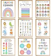 BEAWART 9 Calming Corner Classroom Posters, Mental Health Posters Therapy Office Decor ,Calm Down...