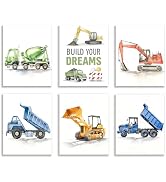 Frimeeme Construction Vehicle Canvas Decor,Boys Truck Wall Art, Watercolor Playroom Pictures, Set...