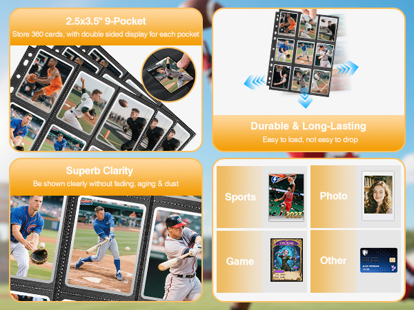 9 Pocket Side Loading Page Protector for MTG, Yugioh, Game, Baseball Cards