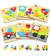 Benresive Wooden Toddler Puzzles for Boys Girls Age 1 2 3, 6 Pack Montessori Vehicle Toys, Educat...
