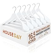 HOUSE DAY Wooden Suit Hangers 6 Pack,Heavy Duty Wide Shoulder Hangers, Solid Wood Coat Hanger wit...
