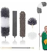 Microfiber Duster Kit High Reach Ceiling Fan Duster with Extendable Pole 100" Telescoping Cobweb ...