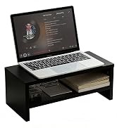 vie poetique Computer Monitor Stands, Wooden Desktop Oraganizer Shelf for Office Desk Computer, H...