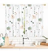 Gibelle Floral Kitchen Curtains Boho Country Sage Green Flower Small Short Small Short Cafe Tier ...