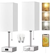 Dott Arts Touch Control Bedside Lamp, 3 Way Dimmable Nightstand Lamp with 2 USB Ports & AC Outlet...