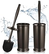 HAMITOR Toilet Bowl Brush Holder Set: 2 Pack Modern Deep Cleaning Bathroom Toilet Scrubber with C...