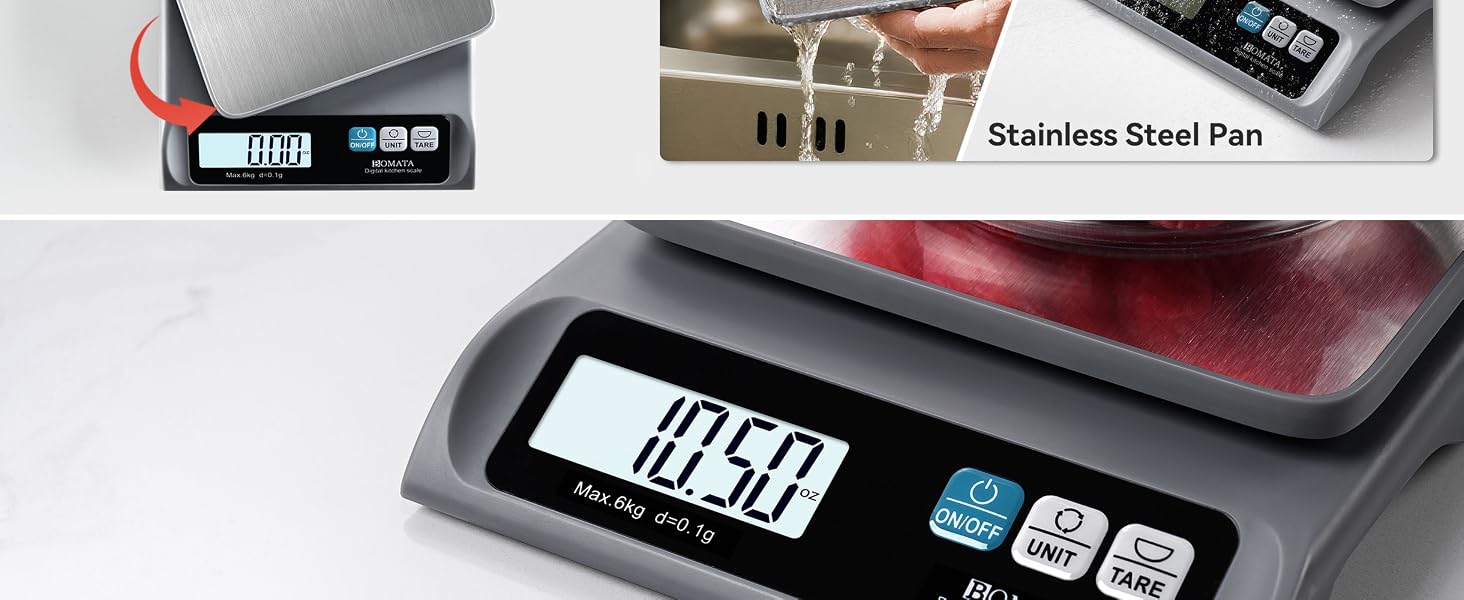 BOMATA 0.1g Food Scale, 13lb Digital Kitchen Scale with Removable Stainless Steel Pan