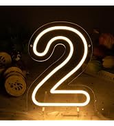 Number 2 LED Neon Sign Backdrop Birthday Party Decoration, Warm White Number Two Light Up Sign fo...