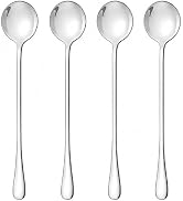 Silver Long Handle Teaspoons Set of 4, 7.28-Inch Stainless Steel Coffee Spoons, Stirring Spoons f...