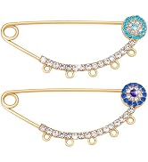 PH PandaHall 2pcs Evil Eye Brooch Pins, 2.6x1.2 inch Lucky Eyeball Brooch Charm with 5 Loops Rhin...
