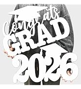 2Pcs Class of 2026 Wood Signs White Graduation Decorations 2026 Wooden Sign Congrats Grad Photo B...