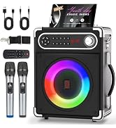 Karaoke Machine, Portable Bluetooth Speaker with 2 Wireless Microphones for Adults & Kids, PA Sys...