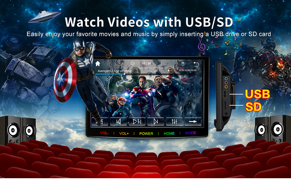 Supports HD Movie and Music Playback from SD/USB