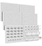 PHX Grove Peg Board for Tools, 6 Pack Metal Pegboard Wall Organizer with Hooks,16"×12" White Pegb...