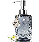 JASAI Diamond Design Glass Soap Dispenser with 304 Rust Proof Stainless Steel Soap Pump, 12 Ounce...