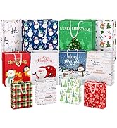 DeckTheHalls 12 Pack Christmas Gift Bags with Soft Cotton Handles - Christmas Bags with 12 Design...