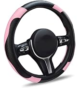Pniwuno Leather Car Steering Wheel Cover, Carbon Fiber Pattern Elastic Stretch Steering Wheel Pro...