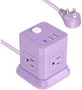 FDTEK Cube Power Strip USB C, 4 Outlets 3 USB 10 FT Extension Cord Purple | Long Extension Cord C...