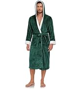 RONGTAI Hooded Mens Bathrobe, Soft Plush Long Fleece Robe, Full Length, Comfy Nightdress