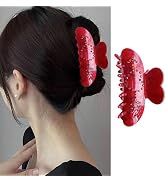 Valentine's Day Hair Claw Clips Large Acrylic Hair Clips Red Heart Shape Clamp Clips for Valentin...
