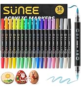 SUNEE 36 Colors Acrylic Paint Markers, 18 Pack Brush Tip Paint Pens with Automatic Ink Control Sy...