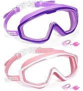 Water Space 2 Pack Swimming Goggles for Kids Boys Girls 3-15, Wide Vision Anti-fog UV Protection ...