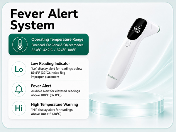 SimpliCare AET-R842 infrared thermometer for forehead, ear, and object temperature checks