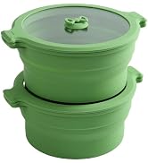 Collapsible Silicone Microwave Cookware Steamer for Cooking Mixing Bowls with Lids, 0.8L Glass Fo...