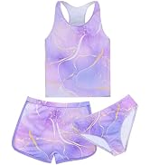 Girls Tankini Swimsuit 3 Piece Bathing Suit Set Cute Bikini Swimwear with Shorts Summer UPF 50+ R...