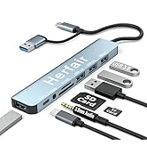 USB Hub 3.0 USB C Hub with SD Card Reader Audio Jack 8 in 1 USB Extender Splitter Multiport Dongl...