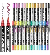 28 Metallic Colors Dual Tip Acrylic Paint Markers, Brush Tip and Fine Tip Acrylic Paint Pens for ...