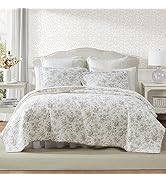 Laura Ashley - King Quilt Set, Reversible Floral Cotton Bedding with Matching Shams, Medium Weigh...