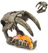 PINVNBY Reptile Resin Dinosaur Skull Decor,Crested Gecko Tank Accessories Hide Artificial Saberto...