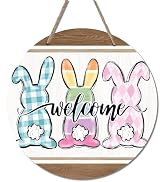 Easter Decorations Door Sign,Wooden Cute Bunny Welcome Easter Door Hanger Easter Door Wreath Hang...