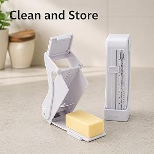 Removable butter slicer shown for cleaning and refrigerator storage