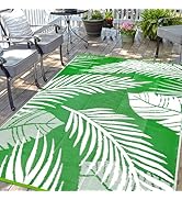 Waterproof Outdoor Rug 6x9ft, Green Leaf Reversible Plastic Straw Mat for Patio RV Deck Porch Bac...