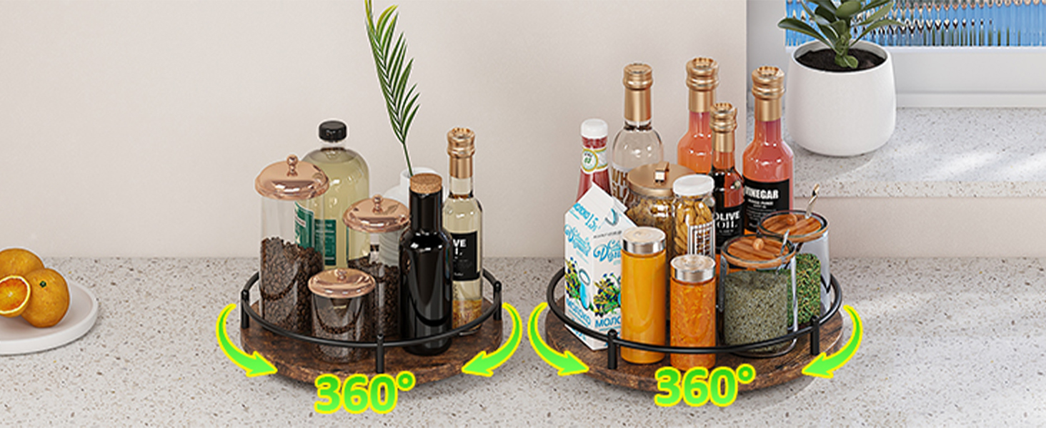 360° rotation easily rotating tabletop trays stable non-skid anti slip stable food container organiz