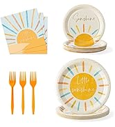 G1ngtar 96Pcs Retro Boho Sun Sunshine Party Tableware Set - Include Paper Plates Napkins Forks, H...