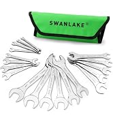SWANLAKE GARDEN TOOLS 19-Piece Super-Thin Open End Wrench Set with Rolling Pouch, Metric 5.5–27 m...
