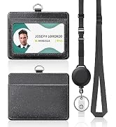 Uniclife Retractable Adjustable Lanyard and Horizontal Leather ID Badge Holder Breakaway Neck Lan...
