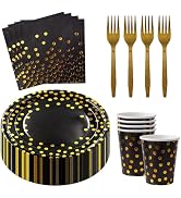 160pcs black and gold dot paper disposable party tableware 7 inch paper plates napkins paper cups...